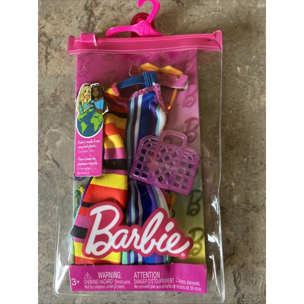 2022 Barbie Fashion Pack Complete Look Striped Dress Purse Sunglasses